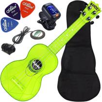 Kit Ukulele Akahai Ghost Soprano Elétrico Hawaii Lemon Transparente Ux04