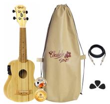 Kit Ukulele Seizi Bali Soprano Elétrico Solid Bamboo Completo