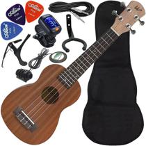 Kit Ukulele Soprano Elétrico Cordas Aquila Sapele Natural Winner Ux02