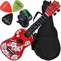 Kit Ukulele Wave Soprano Acústico Nylon Vermelho Havaí Uk02