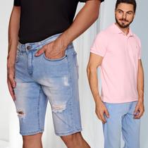 KIT Uma Bermuda Jeans e Uma Polo Masculina Varias Cores TOP