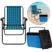 Kit Uma Cadeira de Praia Alta + Caixa Termica Cooler 34 L Mor