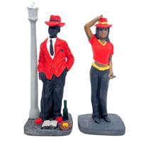 Kit Umbanda Casal Zé Pelintra E Navalha Verm/Pr 18 Cm Resina