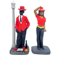 Kit Umbanda Casal Zé Pelintra E Navalha Verm/Pr 18 Cm Resina