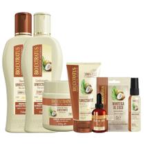 Kit Umectante 7 itens 1 Shamp 1 Cond 1 Banho 250ml 1 Finalizador 150ml 1 Sache 1 Óleo de coco 1 Óleo cremoso