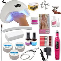 Kit Unha Gel Acrigel Com Cabine e Lixa Bivolt Com Fibra de Vidro Vassourinha Iniciante Manicure Alongamento Unha