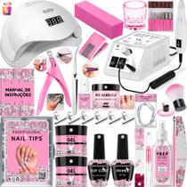Kit Unha Gel Acrigel Fibra Para Iniciantes Completo Cabine Sun 5 estufa Unhas lixadeira elétrica Manicure Profissional