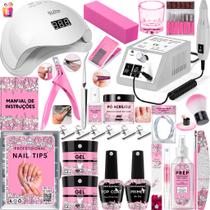 Kit Unha Gel Acrigel Fibra Para Iniciantes Completo Cabine Sun 5 estufa Unhas lixadeira elétrica Manicure Profissional