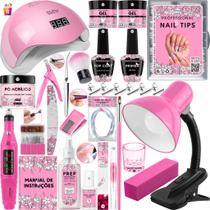 Kit Unha Gel Completo Cabine Sun 5 48W Lixadeira Caneta Pedicure e Manicure Alongamento Extensão Unhas Porcelana Acrigel