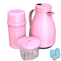 Kit Unibaby 2 Garrafas Térmica 500ML 250ML Porta Leite em Pó Dosador 300ML 3 Pças Unitermi Passeio
