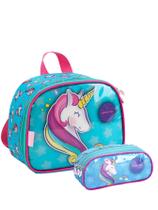 Kit Unicórnio Luxo Lancheira Térmica + Estojo Triplo AZ