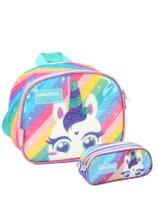 Kit Unicórnio Luxo Lancheira Térmica + Estojo Triplo Ll
