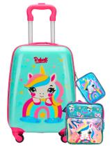 Kit Unicórnio Mini Mala Viagem Bordo + Lancheira + Estojo