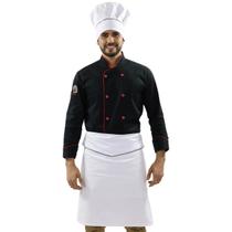 Kit Uniforme de Chef Dólmã Preto Chapéu e Avental Unissex