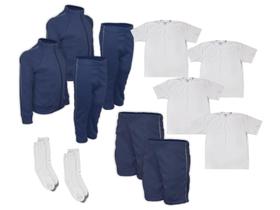 Kit Uniforme Escolar Cojunto Helanca Elanca Completo Azul Marinho