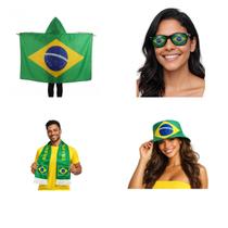 Kit Unissex Torcida Brasil Completo Com Bandeira Vestir Body Flag Chapéu Óculos E Cachecol Copa Kit Unissex Torcida Brasil Completo Com Bandeira Vestir Body Flag Chapéu Óculos E Cachecol Copa