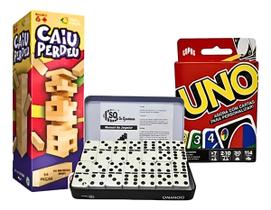 Kit Uno + Caiu Perdeu + Dominó 28 Peças Jogos De Tabuleiro Kit Uno + Caiu Perdeu + Dominó 28 Peças Jogos De Tabuleiro
