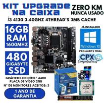 Kit Upgrade Core i3 4130 3.4GHZ, 16GB 1600MHz, SSD 480GB, Windows 10 Pro Trial.
