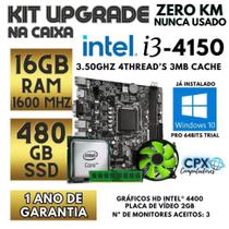 Kit Upgrade Core i3 4150 3.4GHZ, 16GB 1600MHz, SSD 480GB, Windows 10 Pro Trial.