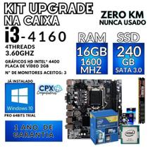 Kit Upgrade Core i3 4160 3.4GHZ, 16GB 1600MHz, SSD 240GB, Windows 10 Pro Trial.