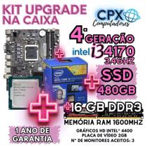 Kit Upgrade Core i3 4170 3.7GHZ, 16GB 1600MHz, SSD 480GB, Windows 10 Pro Trial.
