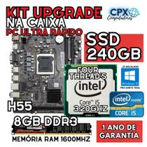 Kit Upgrade Core i5 650 3.20Ghz, 8GB DDR3, SSD 240GB, Windows 10 Pro trial.
