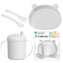 Kit Ursinho Lanche Bebê & Mamãe Conjunto De Refeição Infantil Cor Branco