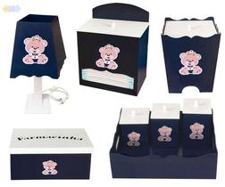 Kit Urso Príncipe com 8 Peças em Madeira na Cor Azul Marinho Kit Urso Príncipe com 8 Peças em Madeira na Cor Azul Marinho