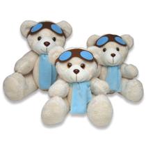 Kit Ursos Aviador Baunilha com Azul 3 Peças
