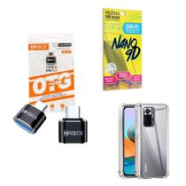 Kit Usb P Tipo C + Capa Xiaomi Redminote 10Pro + Película 9D