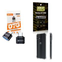 Kit Usb Para Tipo C + Capa Motorola Edge20 Pro + Película 3D