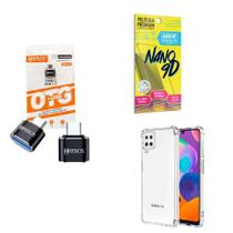 Kit Usb Para Tipo C + Capinha Samsung A22 4G + Película 9D