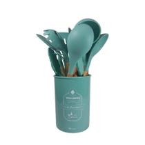 Kit Utencílios Cozinha Silicone Suporte Turquesa 12 Peças Kit Utencílios Cozinha Silicone Suporte Turquesa 12 Peças