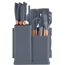 Kit Utensilhos De Cozinha Com 19 Peças Em Silicone Premium Preto Kit Utensilhos De Cozinha Com 19 Peças Em Silicone Premium Preto