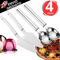 Kit Utensílio 2 Colher de Sorvete Açai e 2 Espátula Bolo Sorvete Em Inox Linha Premium Cozinha