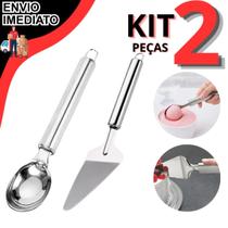 Kit Utensílio Colher de Sorvete Açai e Espátula Bolo Sorvete Em Inox Linha Premium Cozinha Restaurante Sorveteria