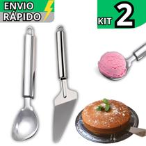Kit Utensílio Colher de Sorvete Açai e Espátula Bolo Sorvete Em Inox Linha Premium Cozinha