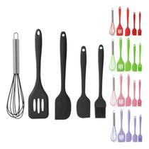 Kit Utensílio Cozinha Silicone Espátula Fouet Pincel 5 Peças Conjunto de Utensílios