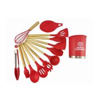 Kit Utensilio Cozinha Silicone Vermelho 13 Peças Unyhome Antiaderente, Resistente, Livre de BPA