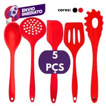 Kit Utensilio Silicone: Espátula Vazada Espátula Pão Duro Colher Pegador Massa Escumadeira