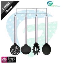 Kit Utensílios 4 Peças De Silicone Cabo Aço Inox Preta