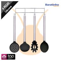 Kit Utensílios 4 Peças De Silicone Cozinha Cabo Aço Inox