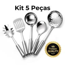 Kit Utensílios Aço Inoxidável Cozinha Moderna 5 Peças - Design Elegante, Fácil Limpeza, Ideal Chá de Panela