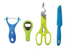 Kit Utensílios Casa Cozinha Faca Tesoura Descascador Abridor
