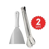 Kit Utensílios Chapa 3 Peças Inox Resistente Lanches Hamburgueria Padaria