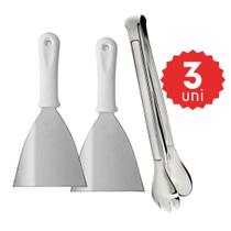 Kit Utensílios Chapa 3 Peças Inox Resistente Lanches Hamburgueria Padaria