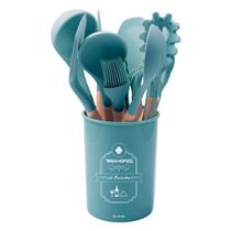 Kit Utensílios Colheres Silicone Bambu 12 Peças c/ Suporte - Kehome