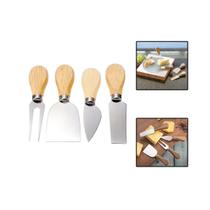 Kit Utensílios Corta Queijo Aço Inox e Madeira 4 pçs UnyHome