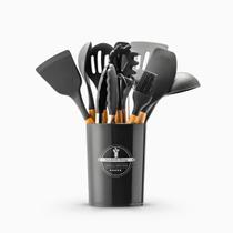 Kit Utensílios Cozinha 12 Peças Silicone Antiaderente Cinza