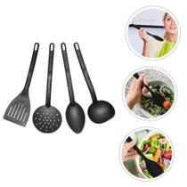 Kit Utensílios Cozinha 4 Peças Silicone Antiaderente Preto